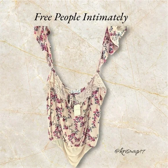 NWT FREE PEOPLE TAKE IT AWAY BODYSUIT Pink Ruffled LACE Tie Front 🥳HP - Picture 8 of 11